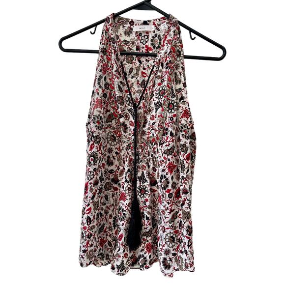 A.L.C. Silk Sleeveless Red White Black Floral Top 4 - Picture 1 of 7